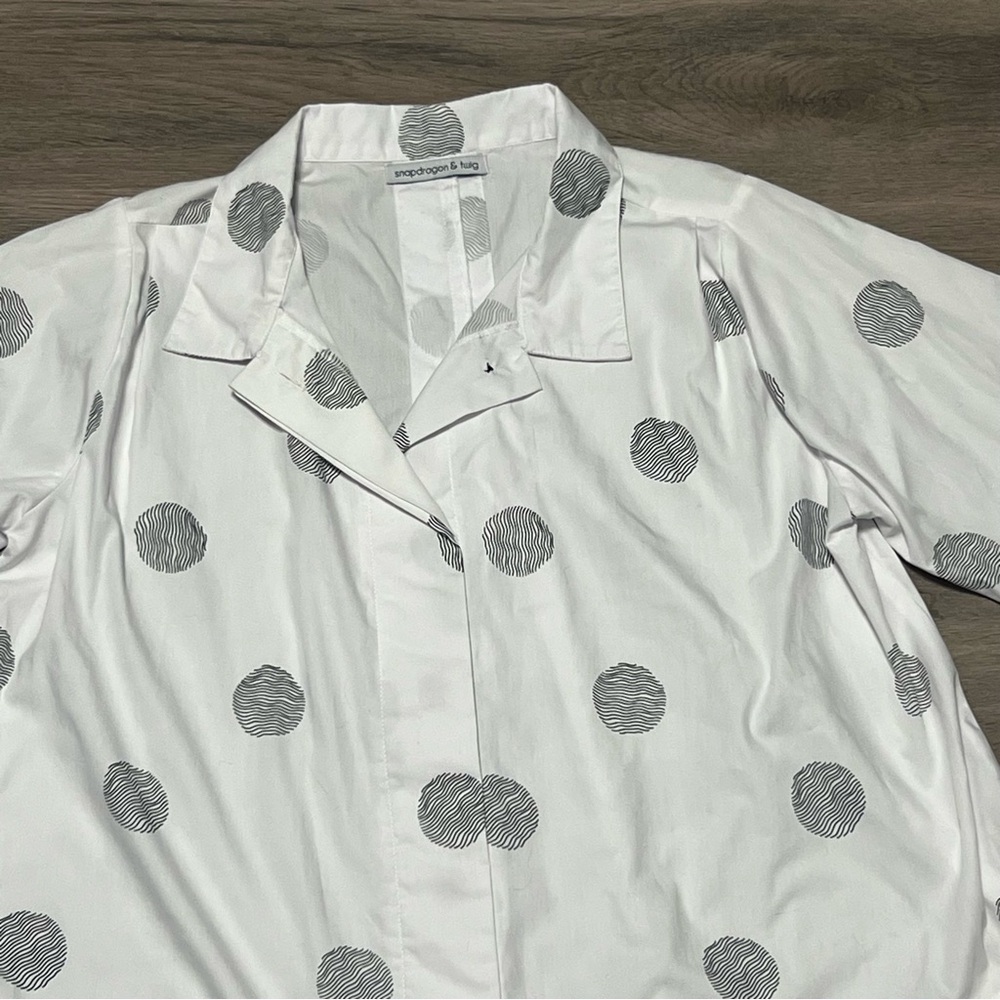 Snapdragon & Twig Small Tunic Top Button Up White Black Lagenlook Boxy Abstract - Picture 2 of 8